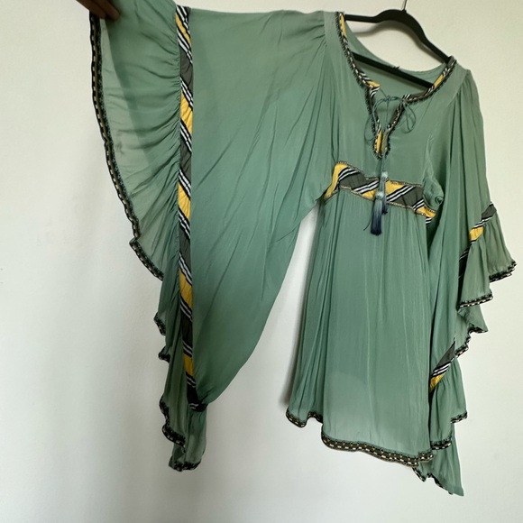 Talitha‎ Sage Green With Tassels 100% Silk Made In India Size M - Picture 4 of 12